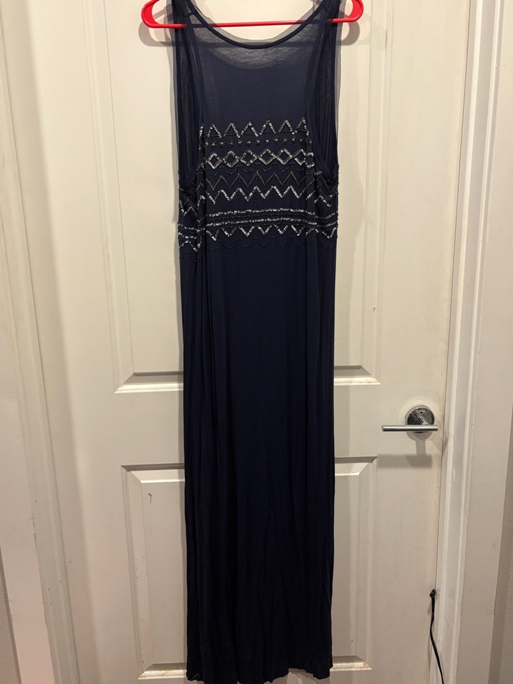 Free People Navy Maxi Tunic with Silver Bead Detail